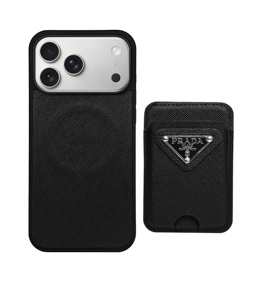 Luxury MagSafe Black Wallet Case for iPhone 13–17