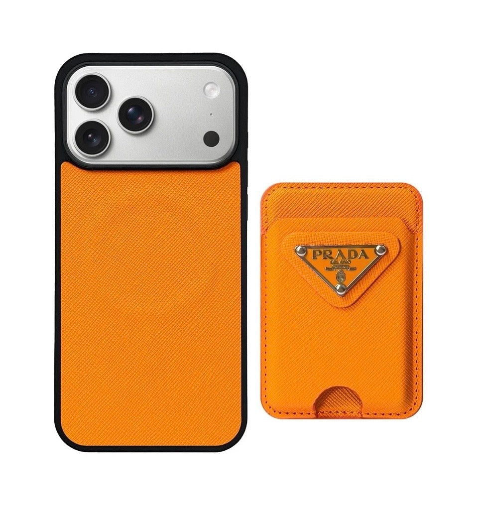 Luxury MagSafe Orange Wallet Case for iPhone 13–17
